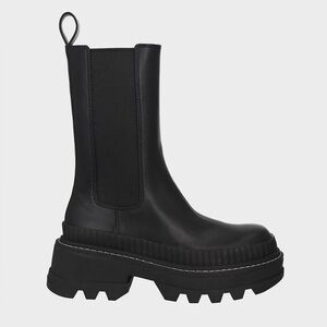 Charles and Keith Rhys Black Faux Leather Tall Calf Lug Chelsea Boot Size 36 New